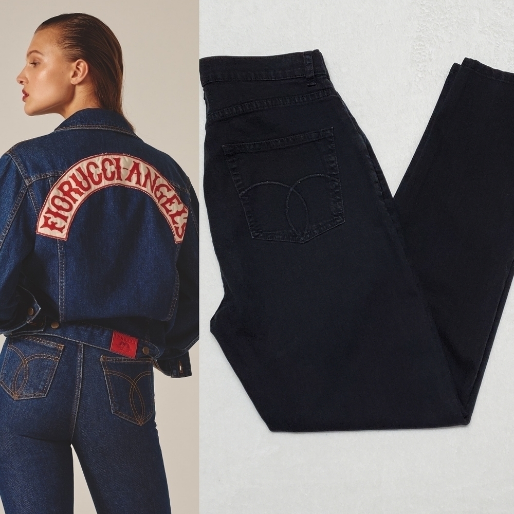 Rare Vintage Fiorucci Donna Black Skinny Extra High Rise Stretchy Safety Jeans